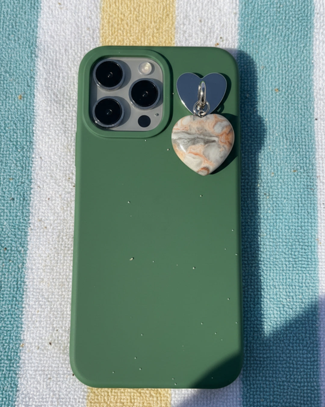 Mexican Agate Heart Phone Charm