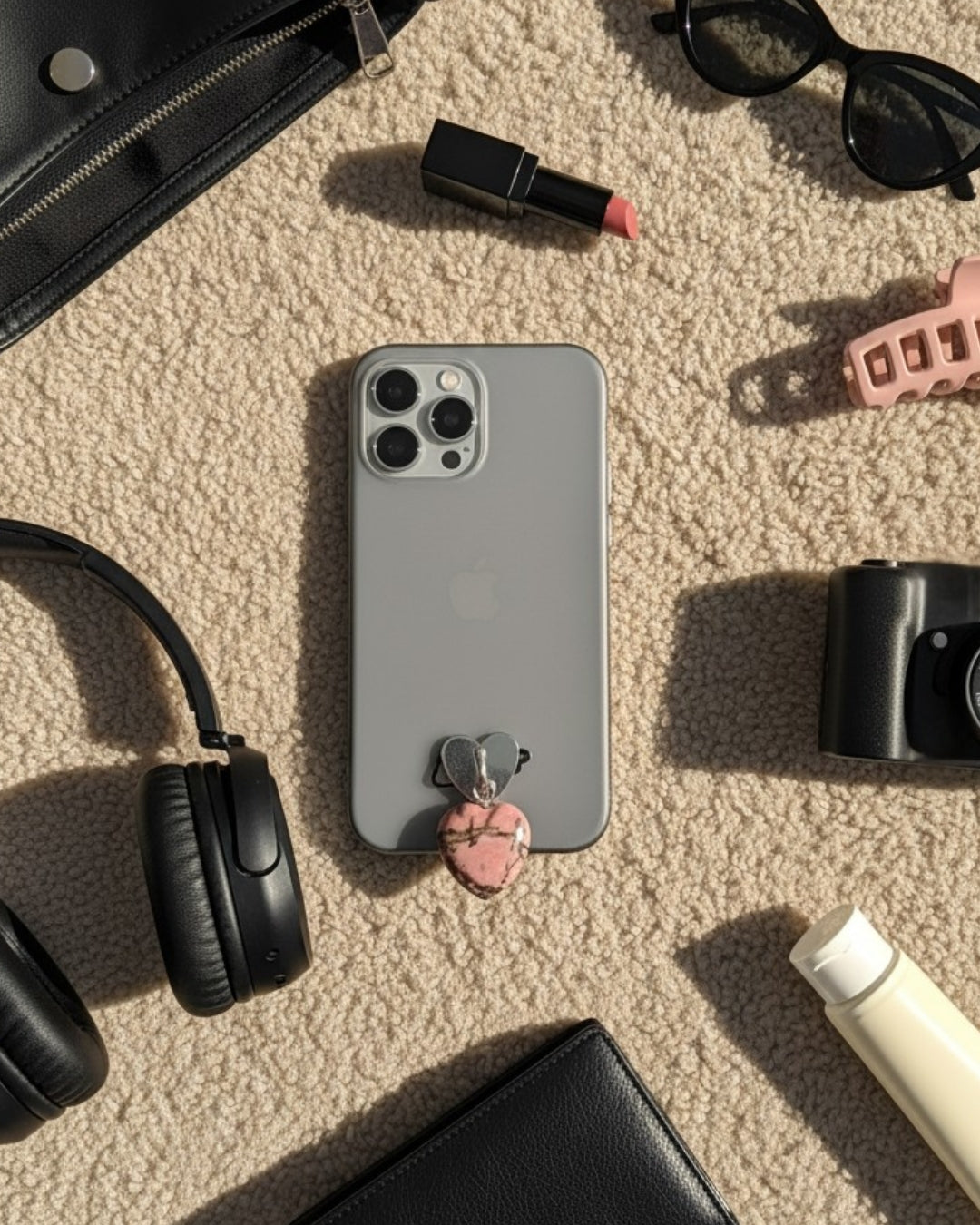 Rhodonite Heart Phone Charm