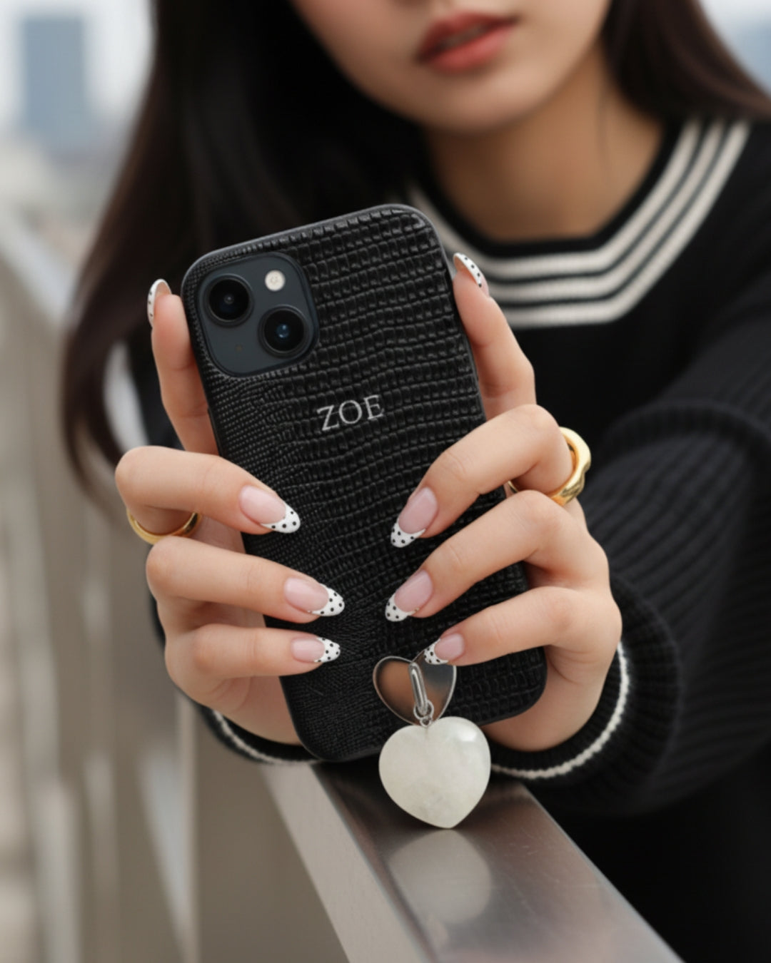 White Jade Heart Phone Charm