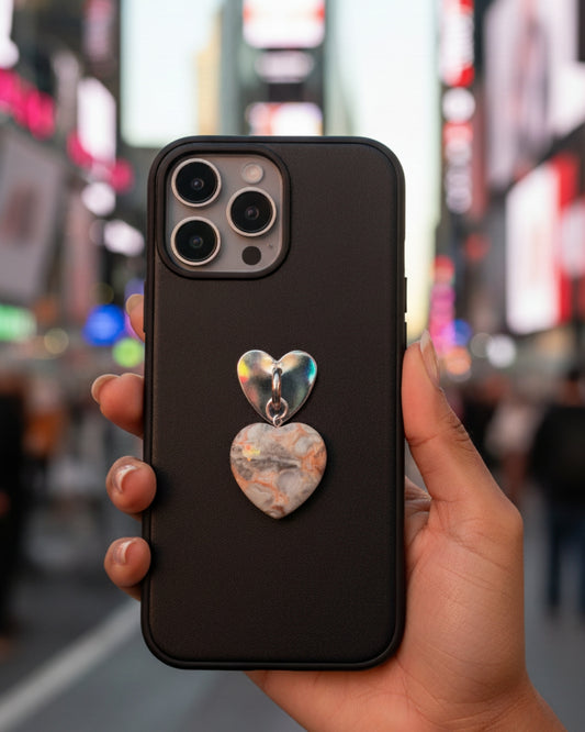 Mexican Agate Heart Phone Charm