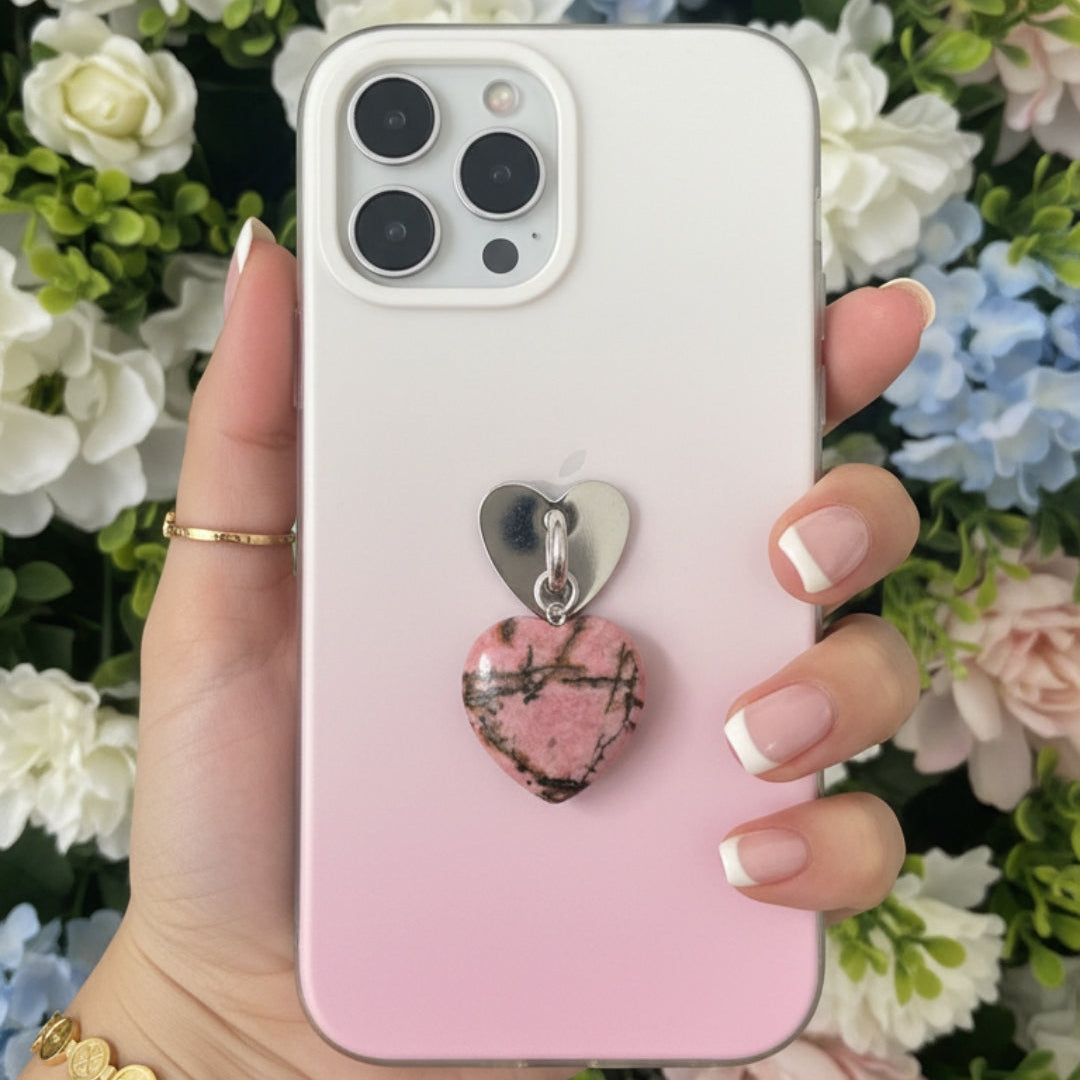 Rhodonite Heart Phone Charm