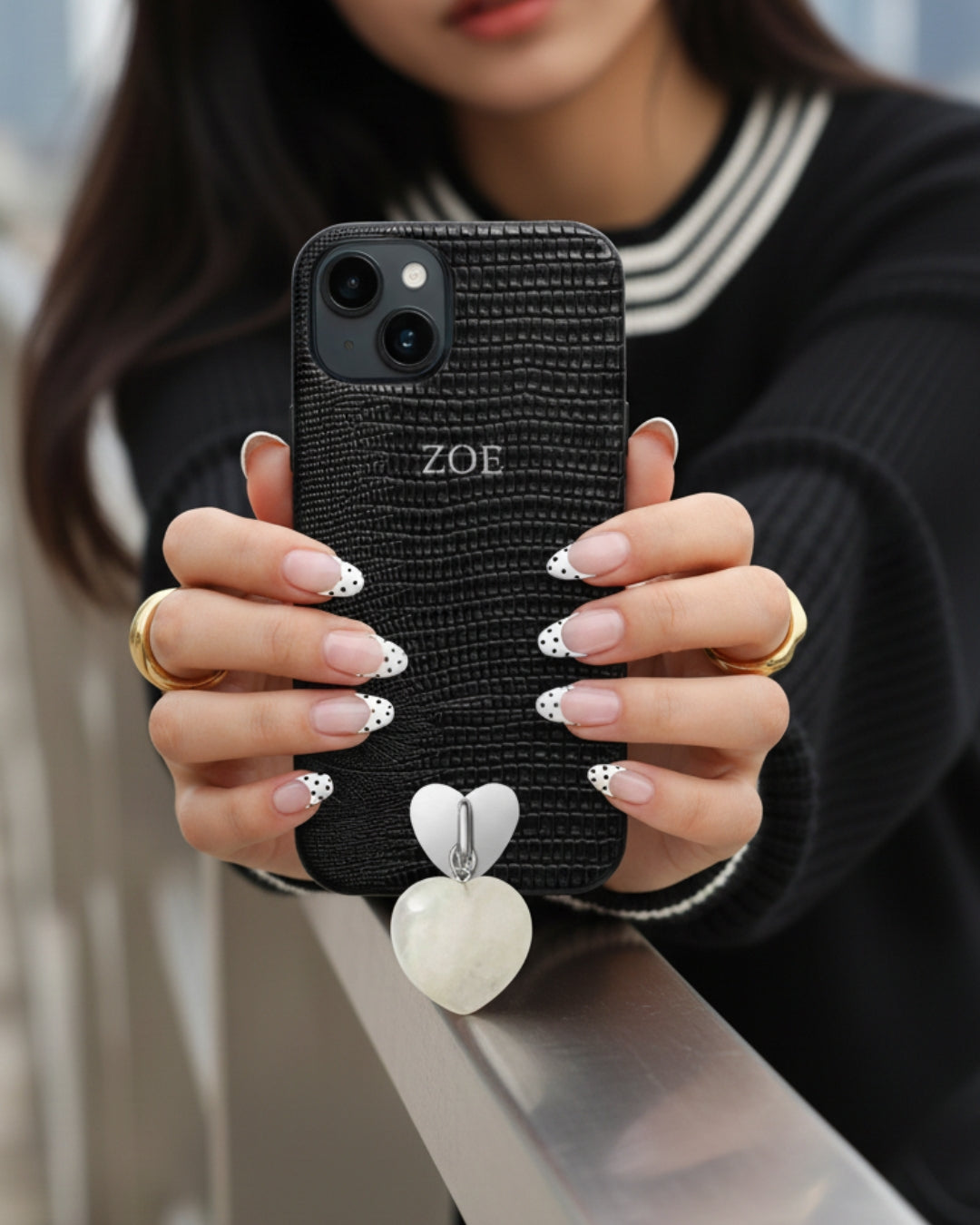 White Jade Heart Phone Charm